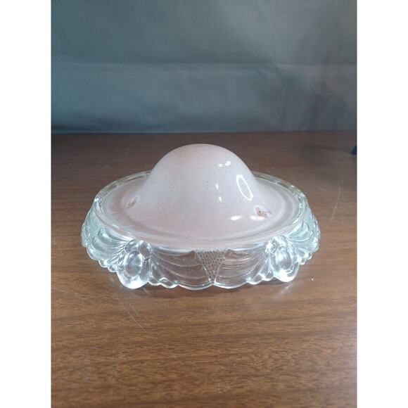 Vintage 30s Molded Pink Glass Ceiling Light Glass 10" Soft Pink Floral Art Deco - Picture 1 of 9